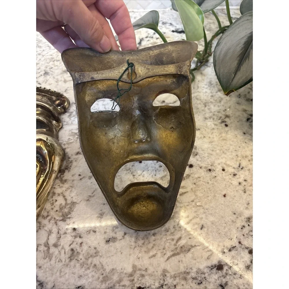 VINTAGE SOLID BRASS THEATER COMEDY AND TRAGEDY MASKS WALL‎ HANGING DECOR ACTING